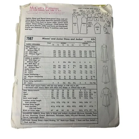 Vintage 60s McCalls 7587 Pattern Junior Misses 9-18 Sheath Dress Jacket Cut - Picture 3 of 4